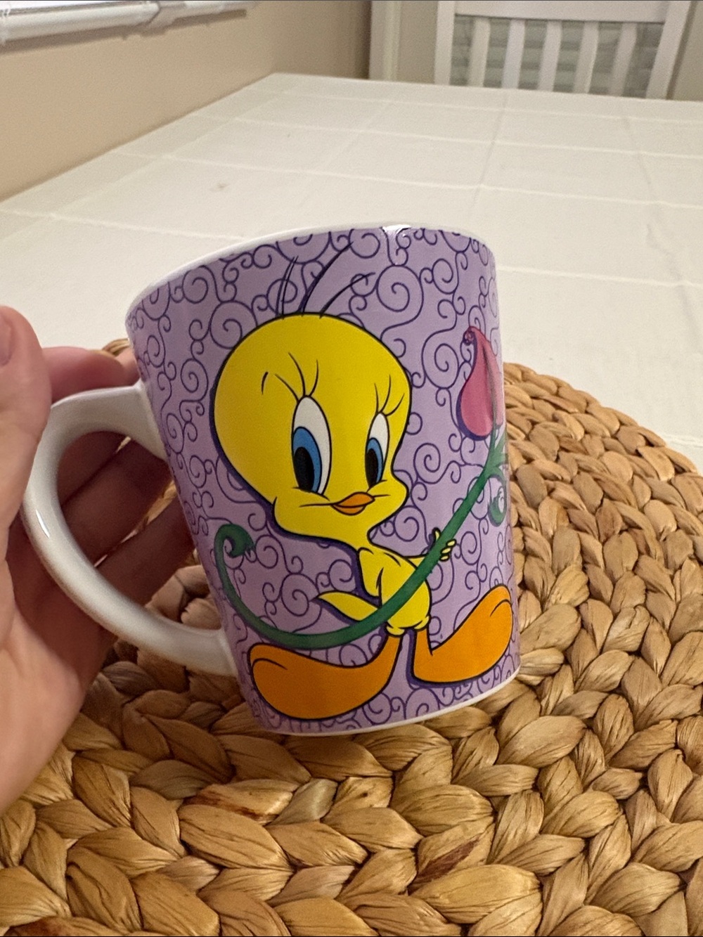 Purple Tweety Bird Ceramic Mug with Yellow Character Design